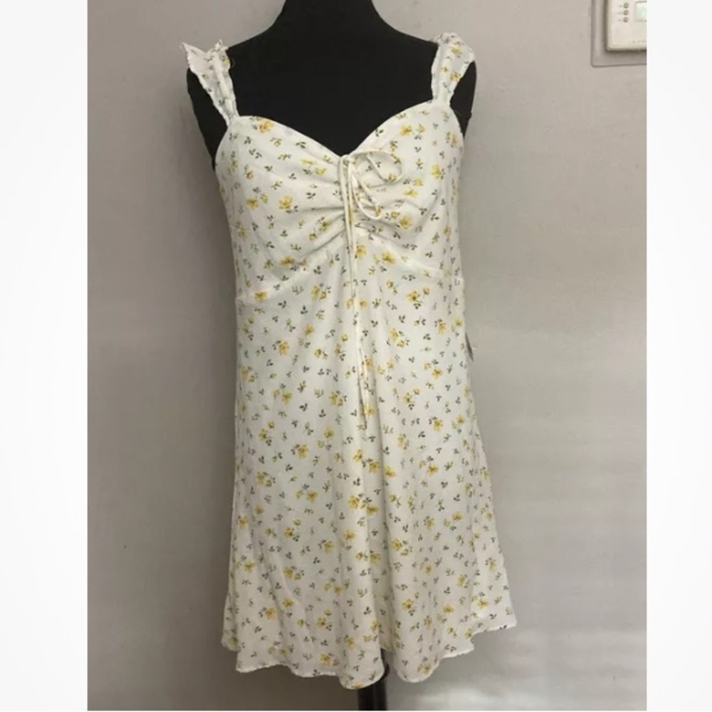7-4 Bar Ill White Sundress Dress Tea Rose Floral Large NWT